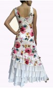 Vestido Flamenco Floral Branco Listrado 6 Babados