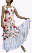 Vestido Flamenco Floral Branco Listrado 6 Babados