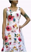 Vestido Flamenco Floral Branco Listrado 6 Babados