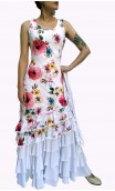 Vestido Flamenco Floral Branco Listrado 6 Babados