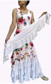 Vestido Flamenco Floral Branco Listrado 6 Babados