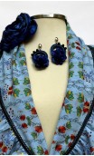 Blue Scarf , Earrings & Flower for Hair Set