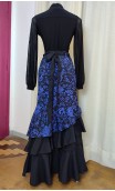 Blue Floral & Black Wrap Over Flamenco Skirt