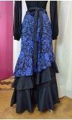 Blue Floral & Black Wrap Over Flamenco Skirt