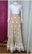 Falda Flamenca Cruzada Beige c/Lunares Blancos