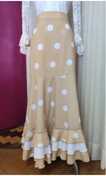 Falda Flamenca Cruzada Beige c/Lunares Blancos