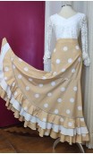 Falda Flamenca Cruzada Beige c/Lunares Blancos