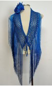 Conjunto Azul Fleco de Crochet y Flor para el Pelo