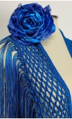 Conjunto Azul Fleco de Crochet y Flor para el Pelo