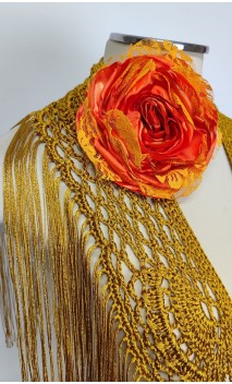 Conjunto Dorado Fleco de Crochet y Flor para el Pelo