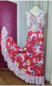 Vestido Rojo Floral con Flecos