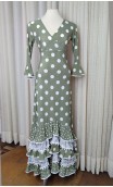 Olive Green w/White Polka-dots Skirt & Blouse Set