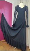 Vestido Flamenco Negro de Encajes y Falda Godet