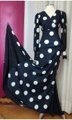 Conjunto Negro c/Lunares Blancos de Falda y Blusa