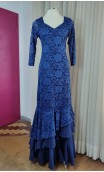 Vestido Flamenco de Encajes Azul 3 Volantes