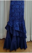 Vestido Flamenco de Encajes Azul 3 Volantes