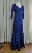 Vestido Flamenco de Encajes Azul 3 Volantes