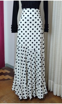 Falda Flamenca Godet Blanca c/Lunares Negros