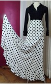 White w/Black polka-dots Godet Flamenco Skirt