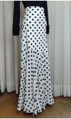 White w/Black polka-dots Godet Flamenco Skirt