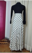 White w/Black polka-dots Godet Flamenco Skirt