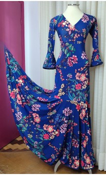 Conjunto Flamenco Saia e Blusa Azul Floral