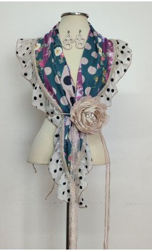 Printed Floral Scarf, Earrings & Flower Set