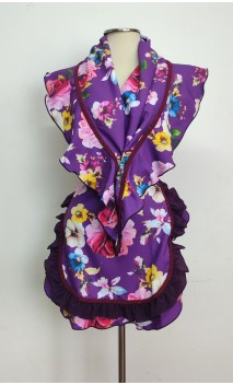 Conjunto Avental e Xale Roxo Floral