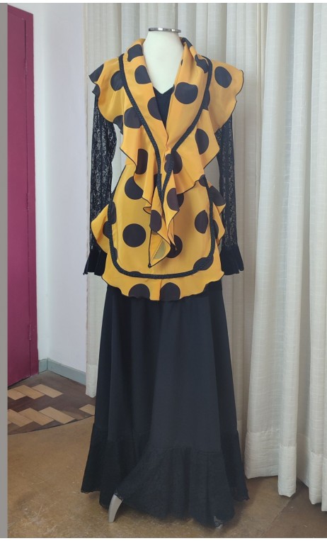 Mustard Color w/Black Polka-dots Apron & Scarf Set