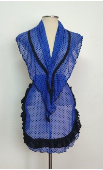 Blue w/Polka-dots Tulle Apron & Scarf Set