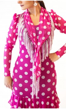 Pink w/White Polka-dots Flamenco Shawl w/Fringe