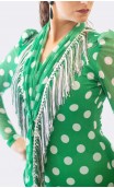 Green w/White Polka-dots Flamenco Shawl w/Fringe