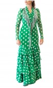 Green w/White Polka-dots Flamenco Shawl w/Fringe