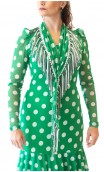 Green w/White Polka-dots Flamenco Shawl w/Fringe