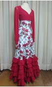 Saia Flamenca Branca Floral c/Babados Vermelhos