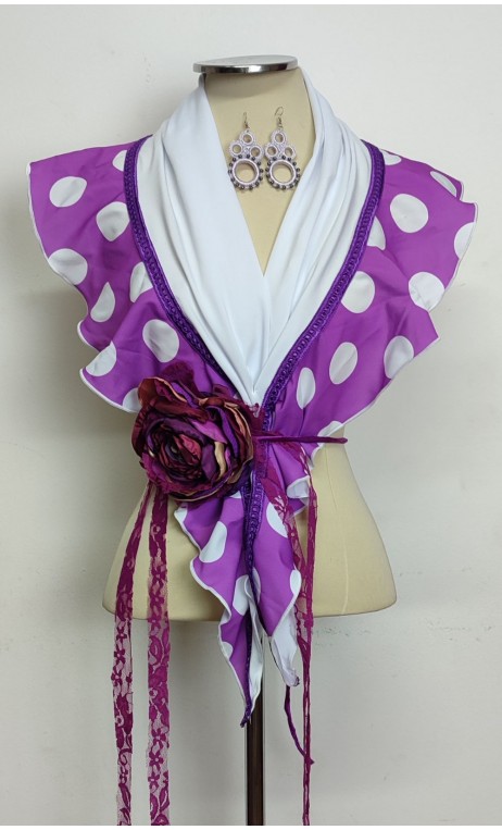 Purple & White Scarf, Earrings & Flower Set