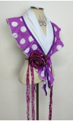 Conjunto Roxo e Branco de Xale Estampado, Brincos de Crochê e Flor