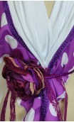 Conjunto Roxo e Branco de Xale Estampado, Brincos de Crochê e Flor