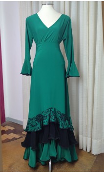 Conjunto Flamenco Saia e Blusa Verde c/Preto