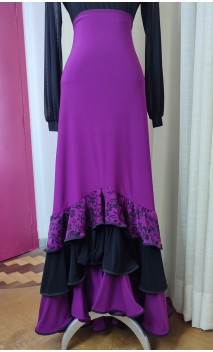 Falda Flamenca Purpura y Negra c/ 3 Volantes