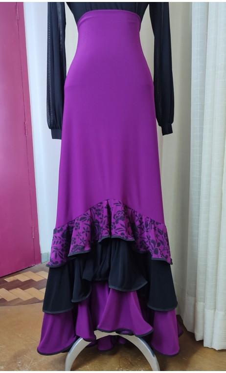 Purple & Black Flamenco Skirt w/ 3 Ruffles