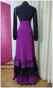 Falda Flamenca Purpura y Negra c/ 3 Volantes