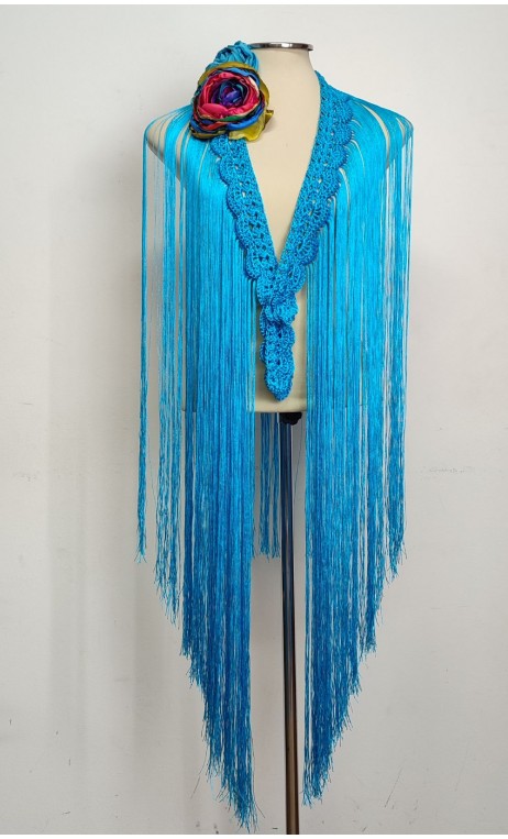 Blue Crochet Fringe & 2 Flowers for Hair Set