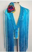 Blue Crochet Fringe & 2 Flowers for Hair Set