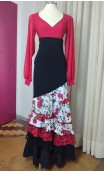 Conjunto Flamenco Negro, Blanco y Rojo de Falda y Pañuelo