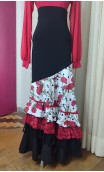 Conjunto Flamenco Negro, Blanco y Rojo de Falda y Pañuelo