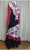 Conjunto Flamenco Negro, Blanco y Rojo de Falda y Pañuelo