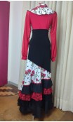 Conjunto Flamenco Negro, Blanco y Rojo de Falda y Pañuelo