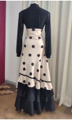 Beige w/Black Polka-dots Flamenco Skirt