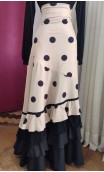 Beige w/Black Polka-dots Flamenco Skirt